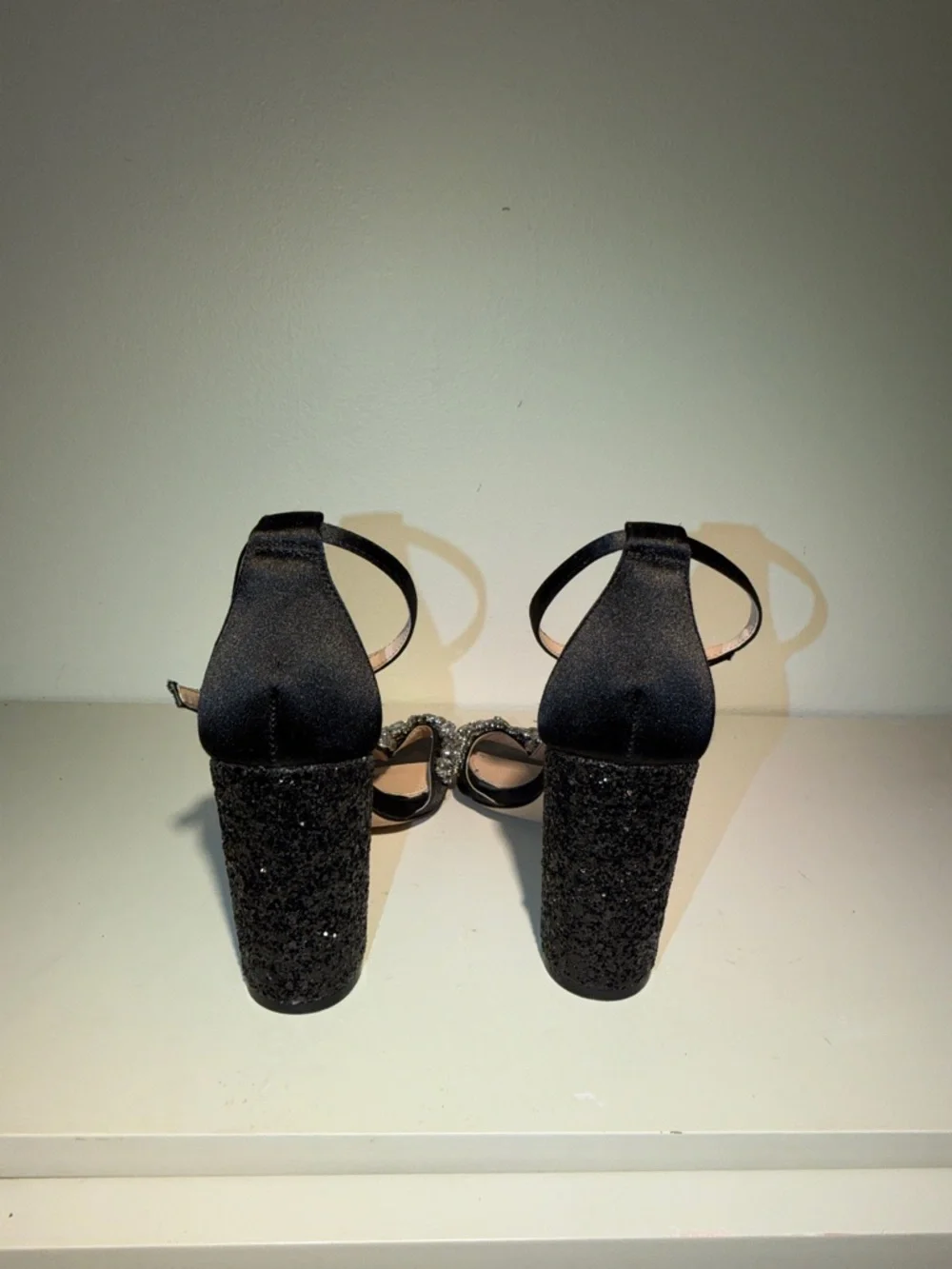 Jewel Badgley Mischka Black Crystal-Embellished Block Heel Sandals.Sz 7‎ Chic